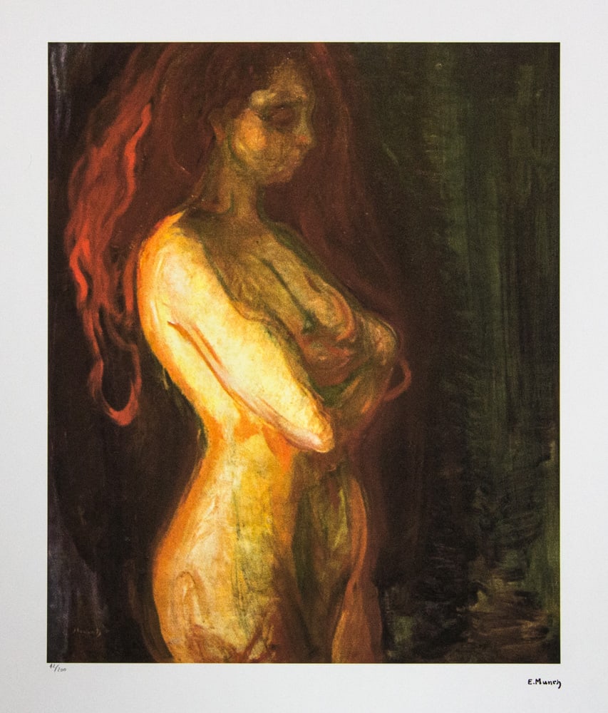 Edvard Munch 'Nude': Edvard Munch (after) 'Nude' limited edition of 200, chromolithography, plate signed bottom right, numbered with pencil bottom left 42/200, fine art paper, with La TREC Spa embossing, sheet size: 50 x
