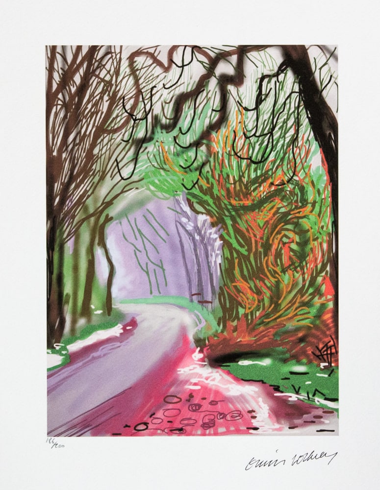 David Hockney 'The Arrival of Spring in Woldgate': David Hockney (after) 'The Arrival of Spring in Woldgate' limited edition of 200, lithography print, plate signed bottom right, numbered with pencil bottom left 186/200, heavy cotton paper, with embos