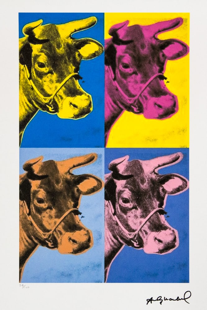 Andy Warhol 'Cow': Andy Warhol (after) 'Cow' offset lithograph in colors on Arches paper, sheet size 38,5 x 57 cm, plate signed bottom right, numbered with pencil, limited edition 24/100 (Leo Castelli, Art Gallery New Y