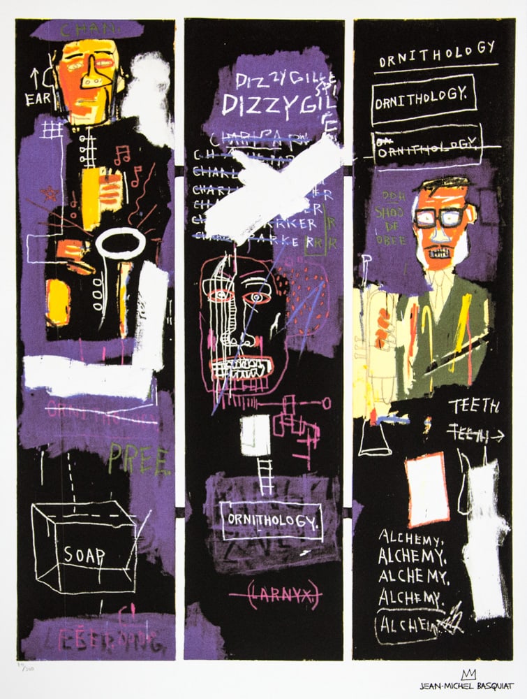 Jean-Michel Basquiat 'Horn Players': Jean-Michel Basquiat (after) 'Horn Players' lithography print, sheet size 50 x 70 cm, plate signed bottom right, numbered bottom left with pencil, limited edition 211/300, bottom right publishing hous