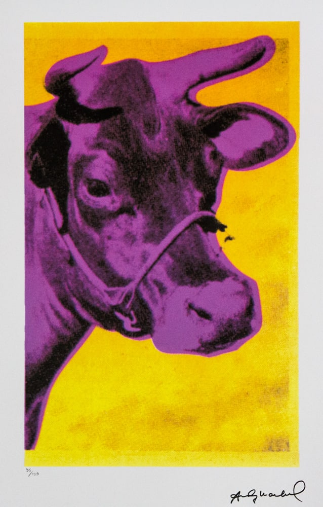 Andy Warhol 'Cow': Andy Warhol (after) 'Cow' offset lithograph in colors on Arches paper, sheet size 38,5 x 57 cm, plate signed bottom right, numbered with pencil, limited edition 95/100 (Leo Castelli, Art Gallery New Y