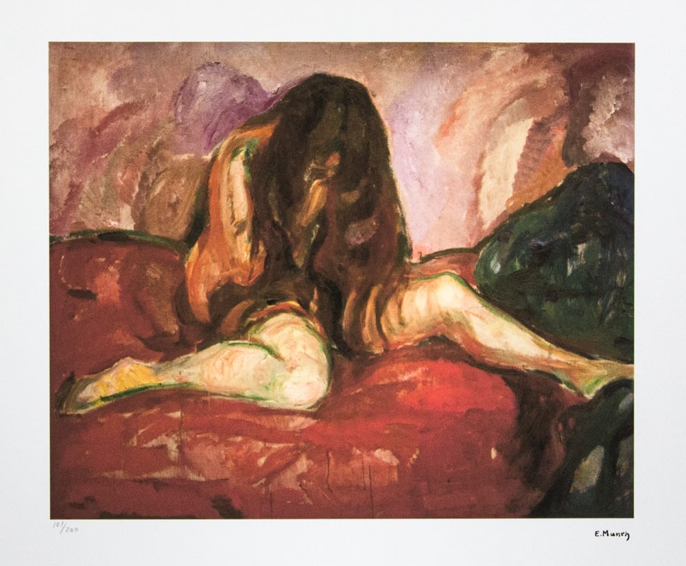 Edvard Munch 'Nude I': Edvard Munch (after) 'Nude I' limited edition of 200, lithography print, plate signed bottom right, numbered with pencil bottom left 101/200, fine art paper, with La TREC Spa embossing, sheet size: 50