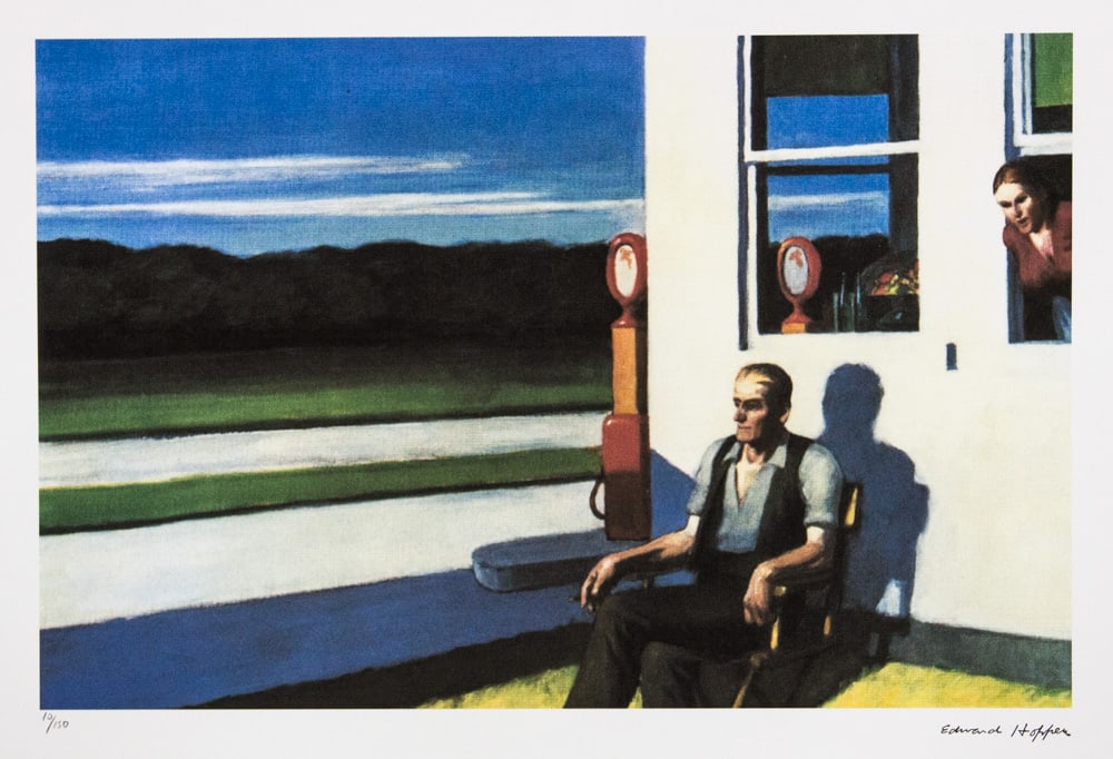 Edward Hopper 'Four Lane Road': Edward Hopper (after) 'Four Lane Road' limited edition 10/150, lithography print, plate signed bottom right, numbered with pencil bottom left, bottom left embossing stamp 'Georges Israel Editeur', cot