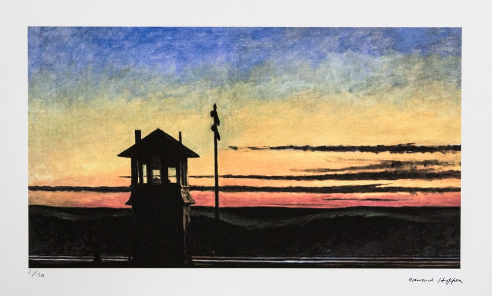 Edward Hopper 'Railroad Sunset': Edward Hopper (after) 'Railroad Sunset' limited edition 21/150, lithography print, plate signed bottom right, numbered with pencil bottom left, bottom left embossing stamp 'Georges Israel Editeur', co