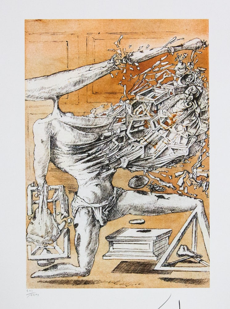 Salvador Dali 'Kneeling Figure in Decomposition': Salvador Dali (after) 'Kneeling Figure in Decomposition' offset lithography, sheet size 50 x 65 cm, numbered with pencil bottom left LIII/MM, limited edition 2000, signed bottom right, pencil 'Dali', 