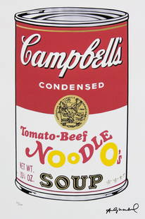 Andy Warhol 'Campbell's Soup II...': Andy Warhol (after) 'Campbell's Soup II: Tomato-Beef Noodle O's' offset lithograph in colors on Arches paper, sheet size 38,5 x 57 cm, plate signed bottom right, numbered with pencil, limited edition