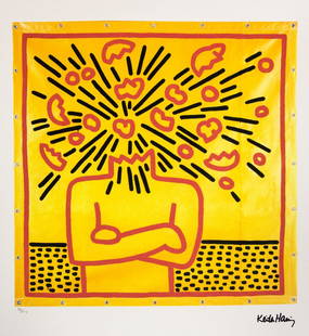 Keith Haring 'Exploding Head': Keith Haring (after) 'Exploding Head' offset lithography, limited edition of 150, sheet size 50 x 70 cm, plate signed bottom right, numbered with pencil bottom left 98/150, cotton paper, Keith Haring