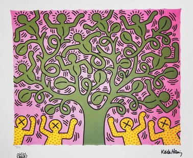Keith Haring 'Tree of Life': Keith Haring (after) 'Tree of Life' offset lithography, limited edition of 150, sheet size 50 x 70 cm, plate signed bottom right, numbered with pencil bottom left 131/150, cotton paper, Keith Haring
