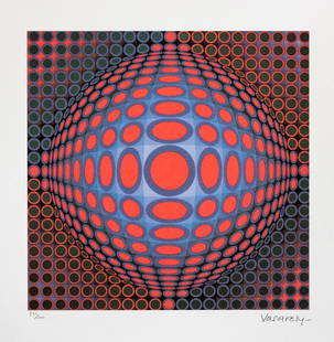 Victor Vasarely 'Vega': Victor Vasarely (after) 'Vega' limited edition of 500, lithography print, plate signed bottom right, numbered with pencil bottom left 235/500, heavy cotton paper, with embossing stamp 'SPADEM,