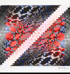 Victor Vasarely 'Lepke Mi': Victor Vasarely (after) 'Lepke Mi' limited edition of 500, lithography print, plate signed bottom right, numbered with pencil bottom left 36/500, heavy cotton paper, with embossing stamp 'SPADEM,