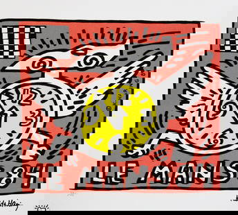 Keith Haring 'Le Mans 84': Keith Haring (after) 'Le Mans 84' offset lithography, limited edition of 150, sheet size 50 x 70 cm, plate signed bottom right, numbered with pencil bottom left 37/150, cotton paper, Keith Haring Foun