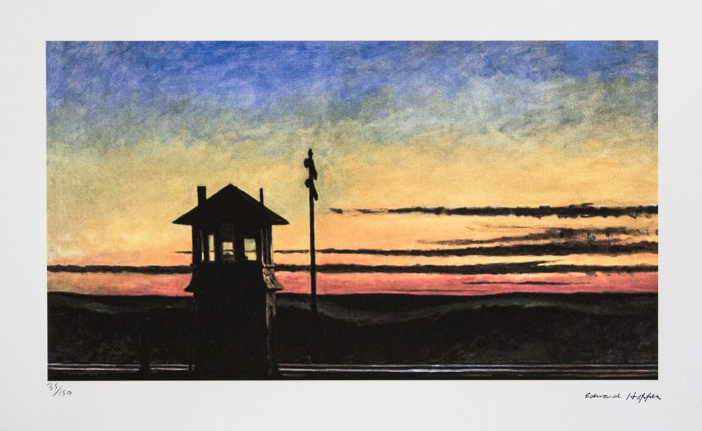 Edward Hopper 'Railroad Sunset': Edward Hopper (after) 'Railroad Sunset' limited edition 35/150, lithography print, plate signed bottom right, numbered with pencil bottom left, cotton paper Arches France, sheet size 38 x 57 cm, botto