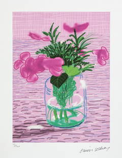David Hockney, from 'A Bigger Book': David Hockney (after) from 'A Bigger Book' limited edition of 200, lithography print, plate signed bottom right, numbered with pencil bottom left 111/200, heavy cotton paper, with embossing stamp 'SPA