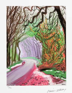 David Hockney 'The Arrival of Spring in Woldgate': David Hockney (after) 'The Arrival of Spring in Woldgate' limited edition of 200, lithography print, plate signed bottom right, numbered with pencil bottom left 156/200, heavy cotton paper, with embos
