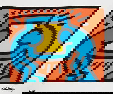 Keith Haring 'Pop Shop': Keith Haring (after) 'Pop Shop' offset lithography, limited edition of 150, sheet size 50 x 70 cm, plate signed bottom right, numbered with pencil bottom left 30/150, cotton paper, Keith Haring Founda