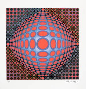 Victor Vasarely 'Vega': Victor Vasarely (after) 'Vega' limited edition of 500, lithography print, plate signed bottom right, numbered with pencil bottom left 12/500, heavy cotton paper, with embossing stamp 'SPADEM, Paris',
