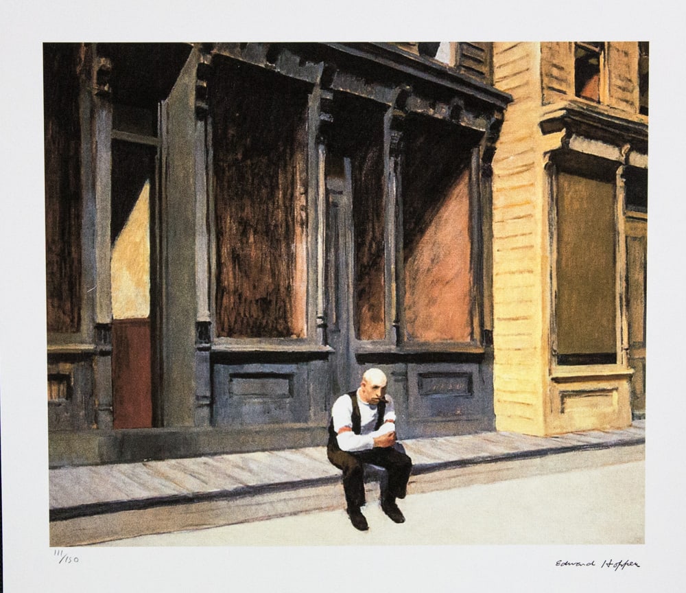 Edward Hopper 'Sunday': Edward Hopper (after) 'Sunday' limited edition 111/150, lithography print, plate signed bottom right, numbered with pencil bottom left, bottom left embossing stamp 'Georges Israel Editeur', cotton pap
