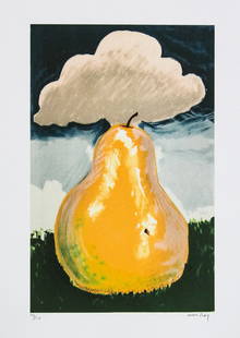 Man Ray 'La Poire d'Erik Satie': Man Ray (after) 'La Poire d'Erik Satie' lithography print, signed bottom right, numbered with pencil bottom left, limited edition 119/150, bottom right publishing house stamp 'Leonardo Artis', heavy p