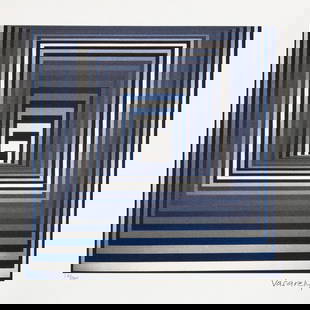 Victor Vasarely 'Vonal Ksz': Victor Vasarely (after) 'Vonal Ksz' limited edition of 500, lithography print, plate signed bottom right, numbered with pencil bottom left 248/500, heavy cotton paper, with embossing stamp 'SPADEM, Pa