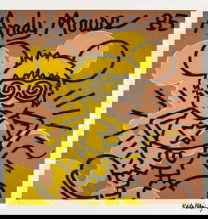 Keith Haring 'Andy Mouse': Keith Haring (after) 'Andy Mouse' offset lithography, limited edition of 150, sheet size 50 x 70 cm, plate signed bottom right, numbered with pencil bottom left 15/150, cotton paper, Keith Haring Foun