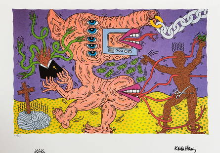Keith Haring, Untitled: Keith Haring (after) untitled, offset lithography, limited edition of 150, sheet size 50 x 70 cm, plate signed bottom right, numbered with pencil bottom left 26/150, cotton paper, Keith Haring Foundat