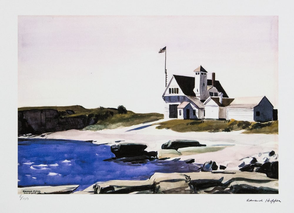 Edward Hopper 'Coast Guard Station, Two Lights, Maine': Edward Hopper (after) 'Coast Guard Station, Two Lights, Maine' limited edition 6/150, lithography print, plate signed bottom right, numbered with pencil bottom left, bottom left embossing stamp 'Georg