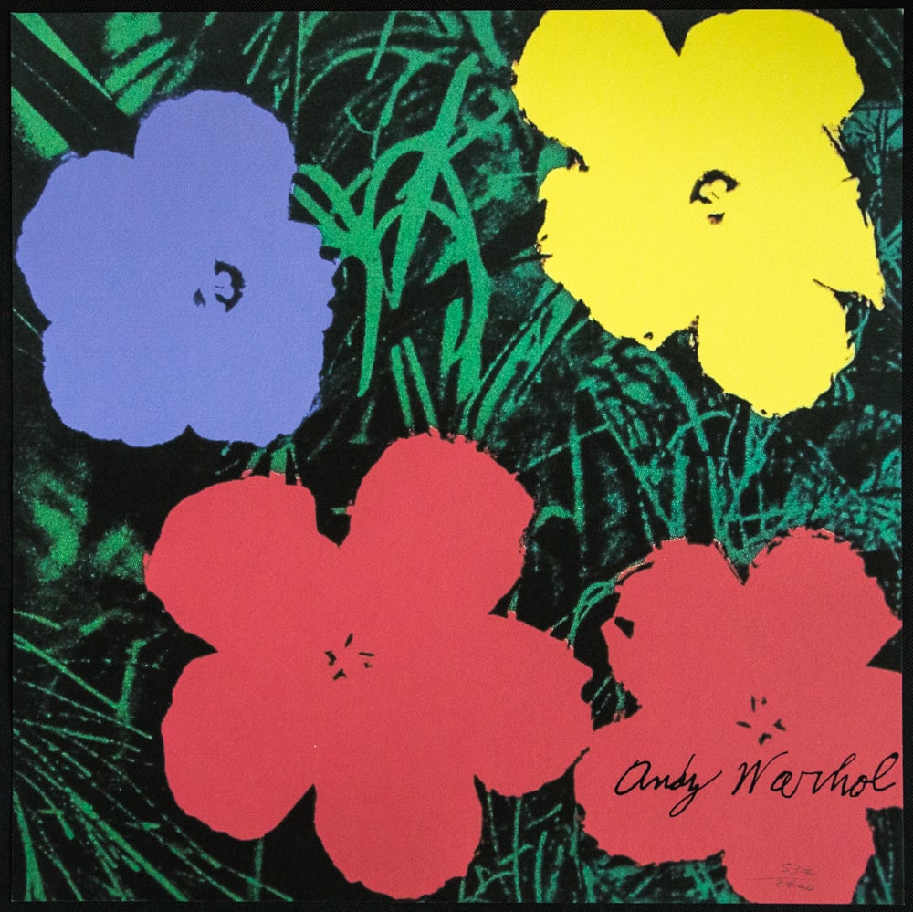 Andy Warhol 'Flowers': Andy Warhol (after) 'Flowers' offset lithography, size 60 x 60 cm, plate signed bottom right, numbered with pencil, limited edition 537/2400, heavy paper, stamped with CMOA on the back (Carnegie Museu