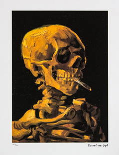 Vincent van Gogh 'Skull of a Skeleton with Burning Cigarette': Vincent van Gogh (after) 'Skull of a Skeleton with Burning Cigarette' lithography print, sheet size 50 x 70 cm, plate signed bottom right, numbered with pencil bottom left, limited edition 144/250, wi