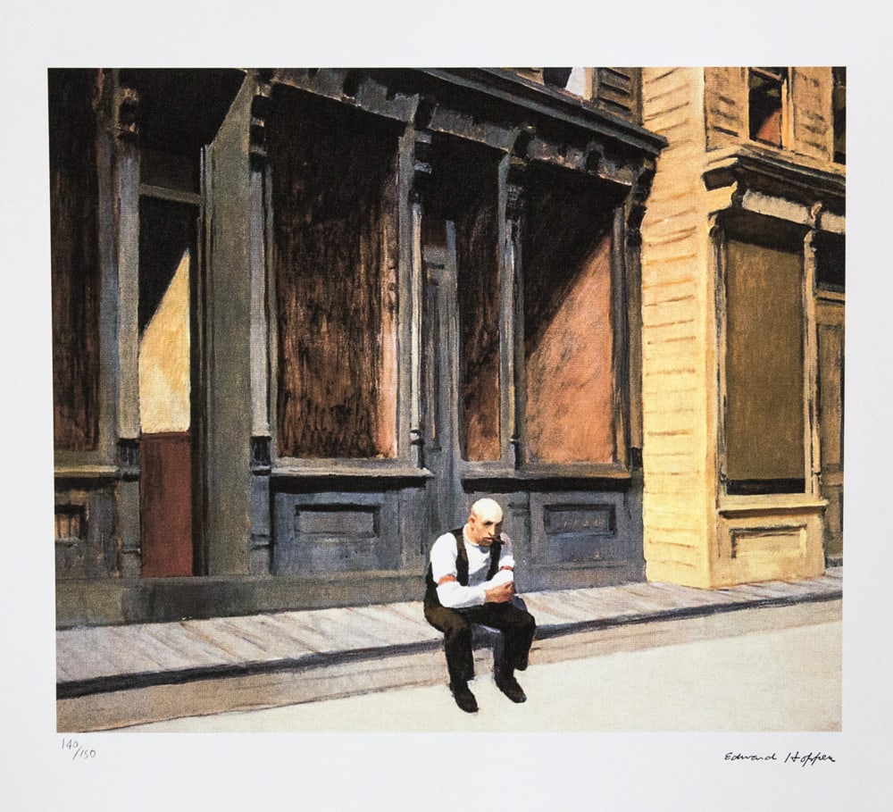 Edward Hopper 'Sunday': Edward Hopper (after) 'Sunday' limited edition 140/150, lithography print, plate signed bottom right, numbered with pencil bottom left, cotton paper Arches France, sheet size 38 x 57 cm, bottom left e