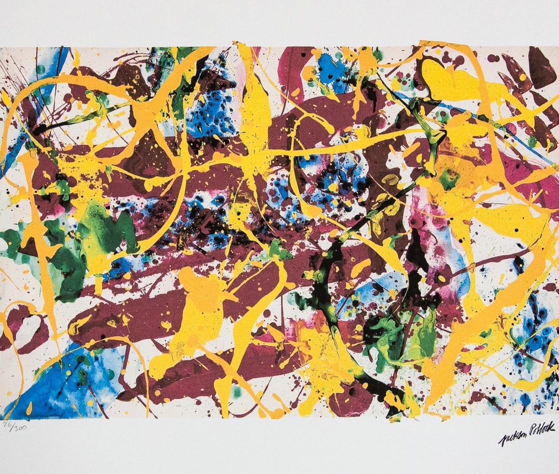 Jackson Pollock, Abstract Composition: Jackson Pollock (after) Abstract Composition, lithography print, sheet size 50 x 70 cm, plate signed bottom right, numbered with pencil bottom left, limited edition 26/300, with embossing stamp 'SPADE
