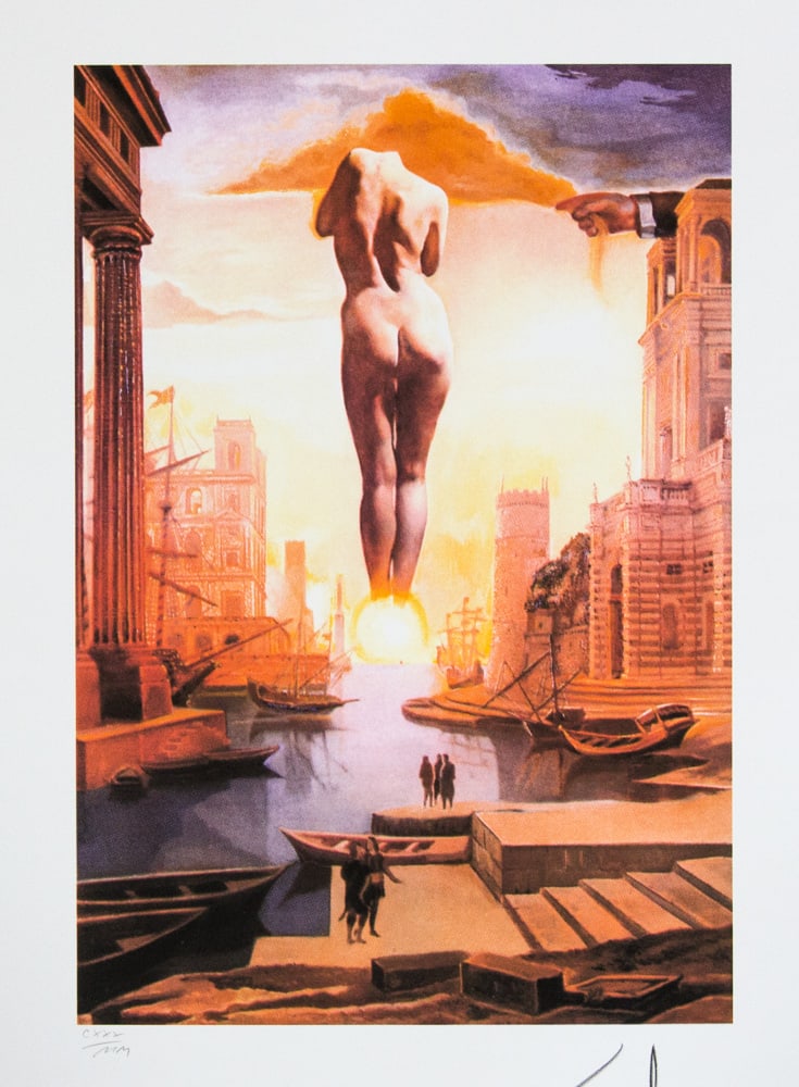 Salvador Dali 'Dalí's Hand Drawing Back the Golden Fleece in the Form of...': Salvador Dali (after) 'Dalí's Hand Drawing Back the Golden Fleece in the Form of a Cloud To Show Gala the Dawn Completely Nude, Very, Very Far Away Behind the Sun' offset lithography, sheet size 50 x
