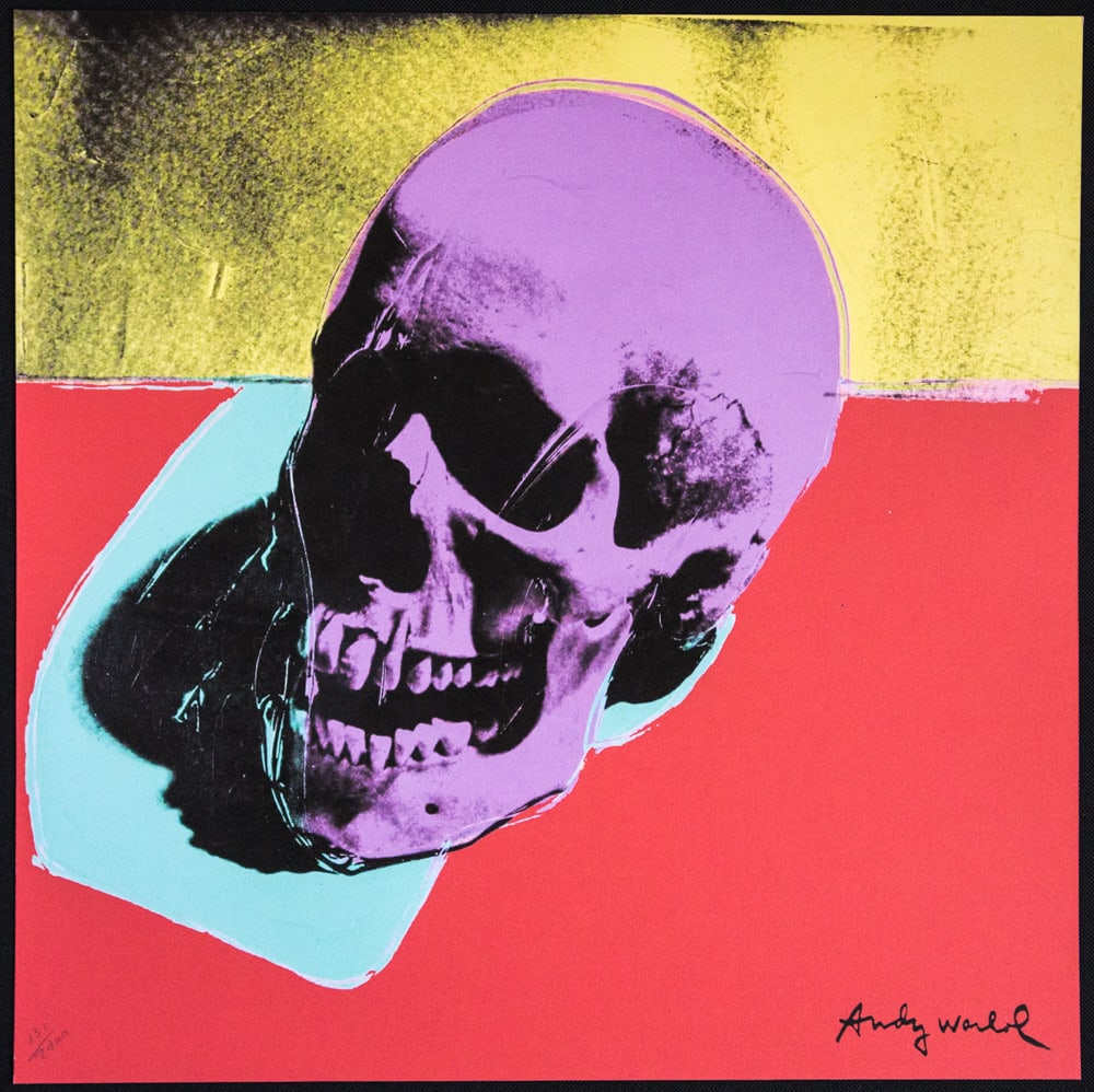 Andy Warhol 'Skull': Andy Warhol (after) 'Skull' offset lithography, size 60 x 60 cm, plate signed bottom right, numbered with pencil, limited edition 131/2400, heavy paper, stamped with CMOA on the back (Carnegie Museum