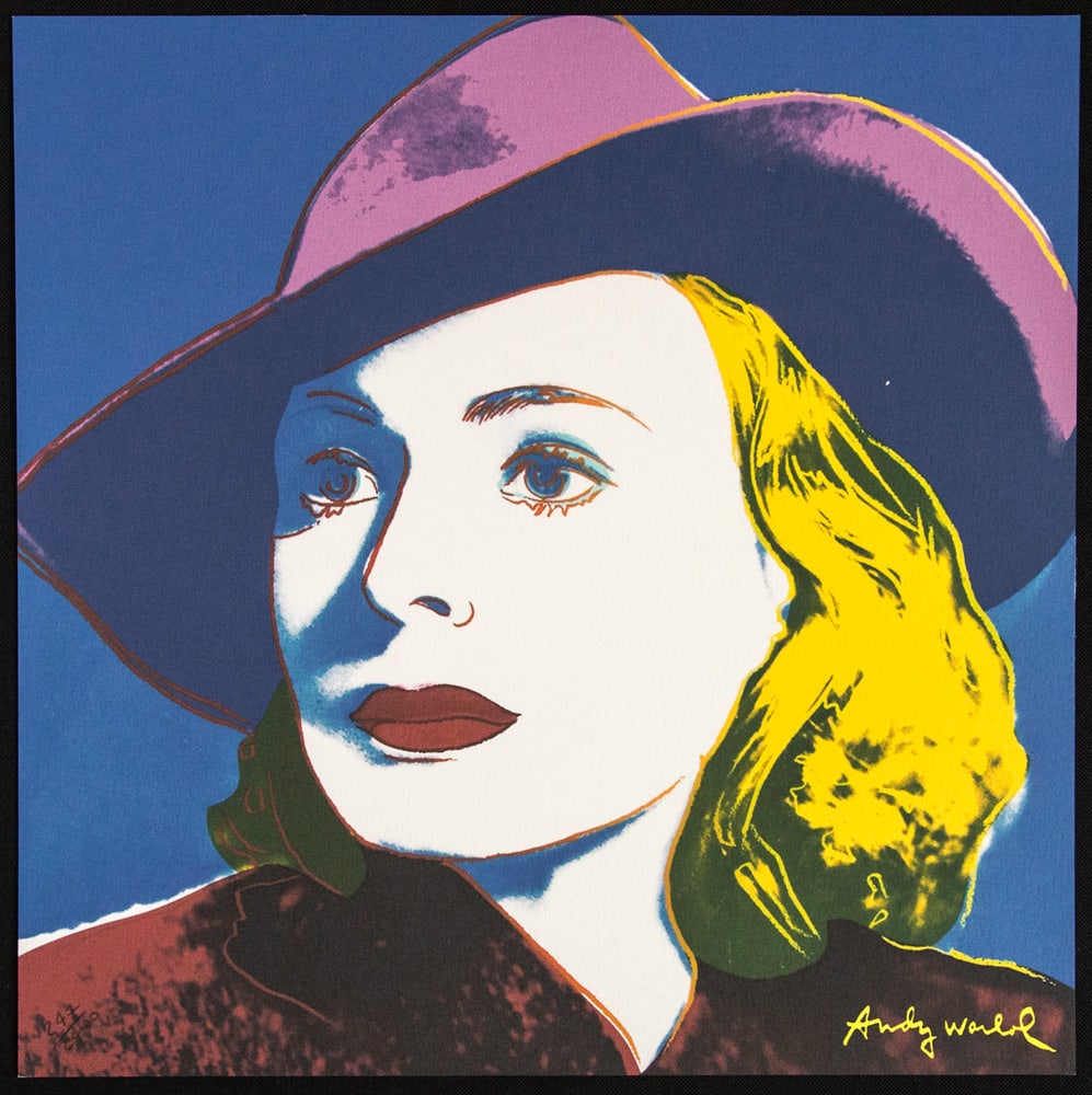 Andy Warhol 'Ingrid Bergman': Andy Warhol (after) 'Ingrid Bergman' offset lithography, size 60 x 60 cm, plate signed bottom right, numbered with pencil, limited edition 247/2400, heavy paper, stamped with CMOA on the back (Carnegi