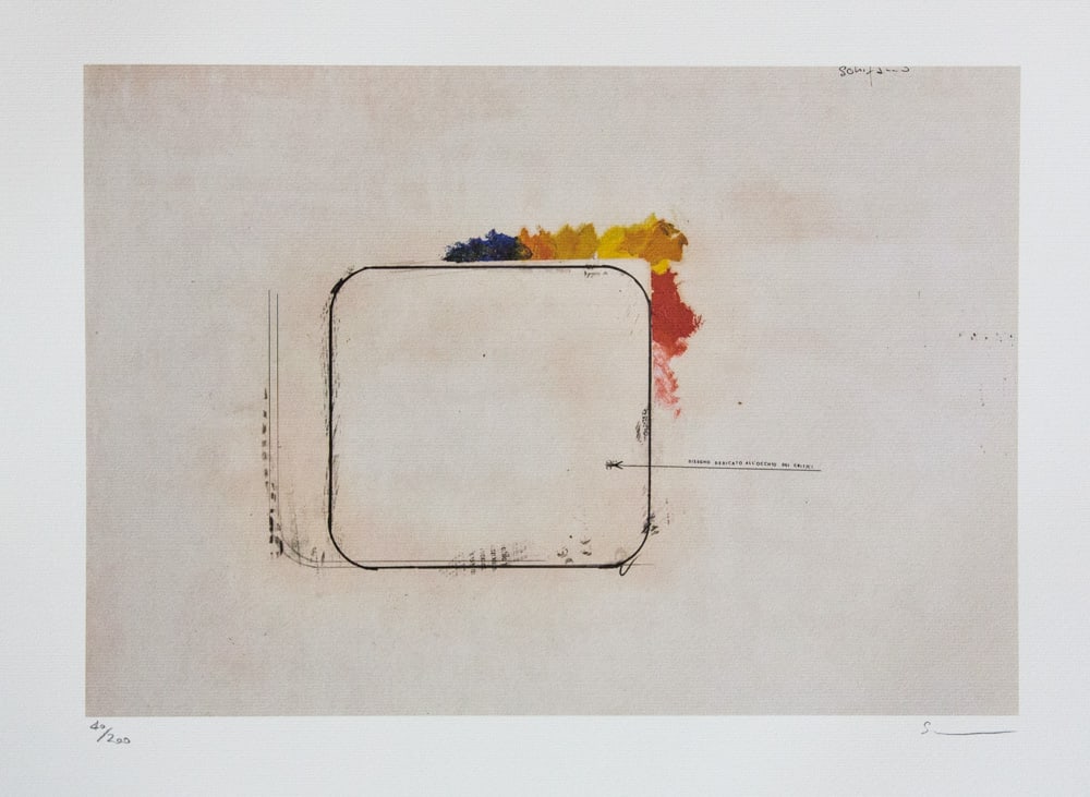 Mario Schifano 'Disegno dedicato all’occhio dei critici': Mario Schifano (after) 'Disegno dedicato all’occhio dei critici' offset lithograph in colors, signed bottom right, pencil, numbered bottom left with pencil, limited edition 40/200, bottom center pub