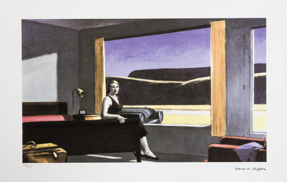 Edward Hopper 'Western Motel': Edward Hopper (after) 'Western Motel' limited edition 150/150, lithography print, plate signed bottom right, numbered with pencil bottom left, bottom left embossing stamp 'Georges Israel Editeur', cot
