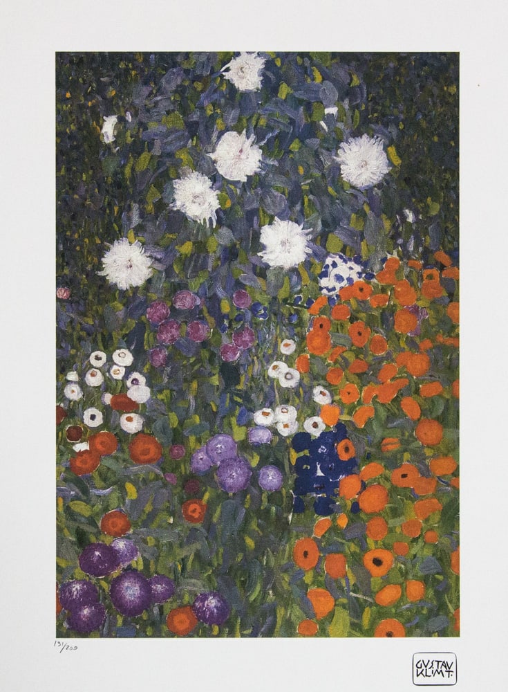 Gustav Klimt 'Flowers Garden': Gustav Klimt (after) 'Flowers Garden' limited edition of 200, lithograph print, plate signed bottom right, numbered with pencil bottom left 191/200, fine art paper, with La TREC Spa embossing, sheet