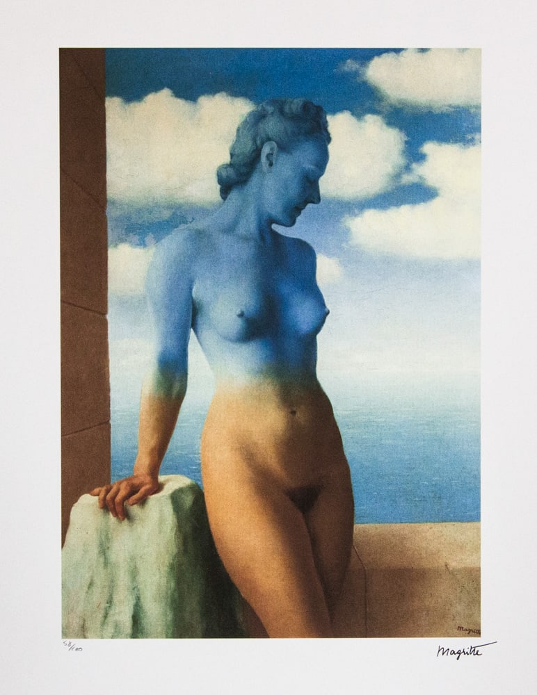 Rene Magritte 'Black Magic': Rene Magritte (after) 'Black Magic' lithography print, limited edition of 100, plate signed bottom right, numbered with pencil bottom left 58/100, bottom left publishing house stamp 'SPADEM, Paris',