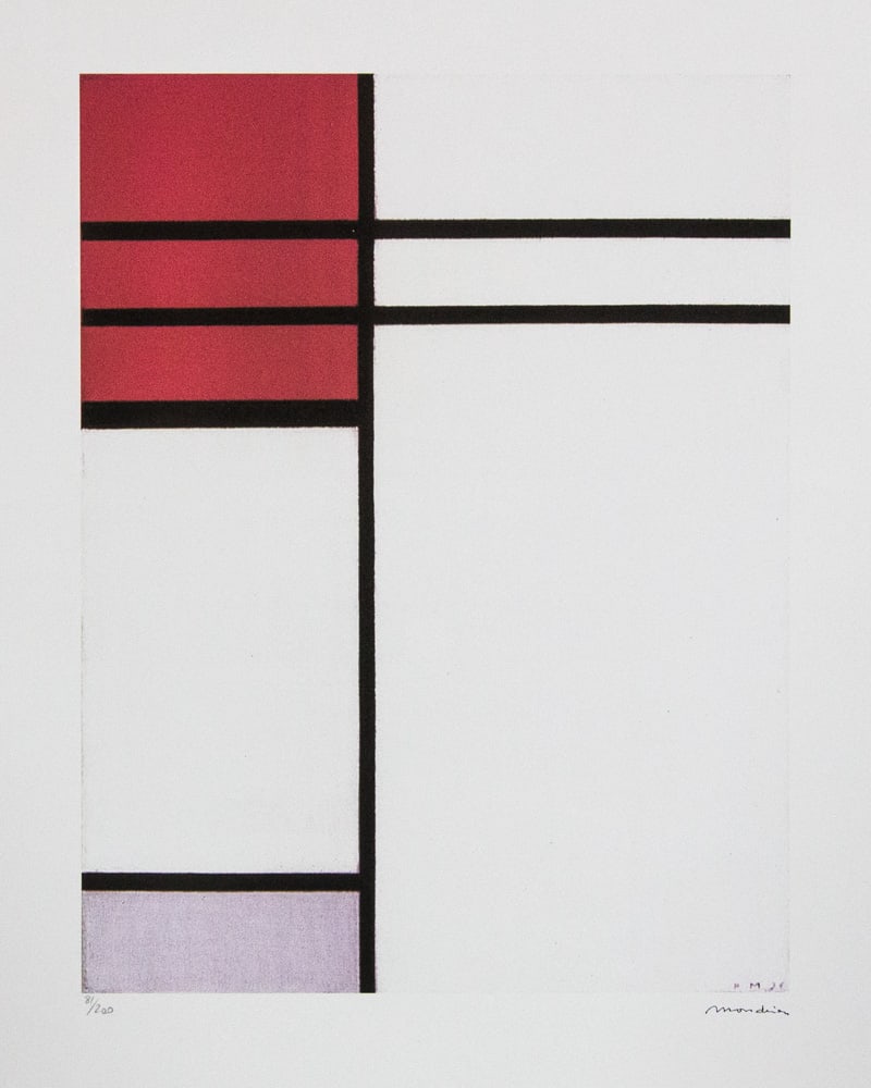 Piet Mondrian 'Composition with Red and Grey': Piet Mondrian (after) 'Composition with Red and Grey' lithography print, plate signed bottom right, numbered with pencil bottom left, limited edition 81/200, bottom left publishing house stamp