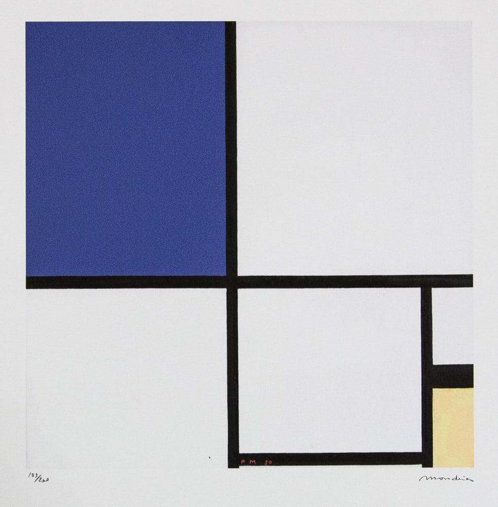 Piet Mondrian 'Composition No. II with Blue and Yellow': Piet Mondrian (after) 'Composition No. II with Blue and Yellow' lithography print, plate signed bottom right, numbered with pencil bottom left, limited edition 109/200, bottom left publishing house