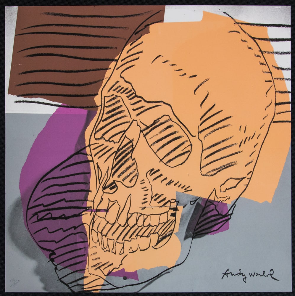 Andy Warhol 'Skull': Andy Warhol (after) 'Skull' offset lithography, size 60 x 60 cm, plate signed bottom right, numbered with pencil, limited edition 122/2400, heavy paper, stamped with CMOA on the back (Carnegie Museum