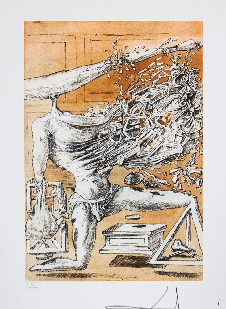 Salvador Dali 'Kneeling Figure in Decomposition': Salvador Dali (after) 'Kneeling Figure in Decomposition' offset lithography, sheet size 50 x 65 cm, numbered with pencil bottom left CIX/MM, limited edition 2000, signed bottom right, pencil 'Dali',