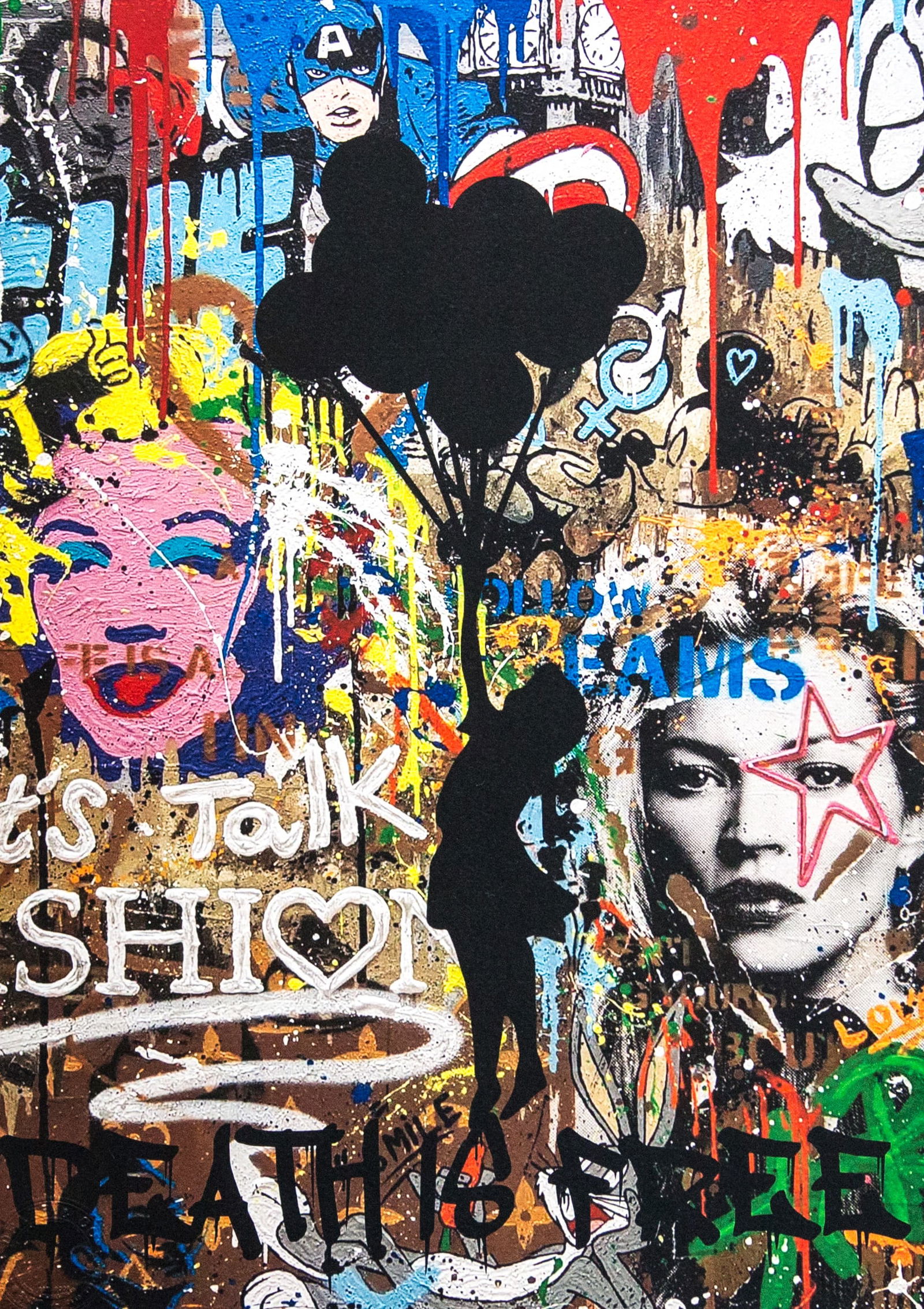 DEATH NYC SIGNED FINE ART PRINT W/COA: DEATH NYC Signed Fine Art Print with COA , DEATH NYC is a New York City-based street artist. Her pseudonym is an acronym for 'Don't Easily Abandon the Hope'. Print is blind stamped, comes with