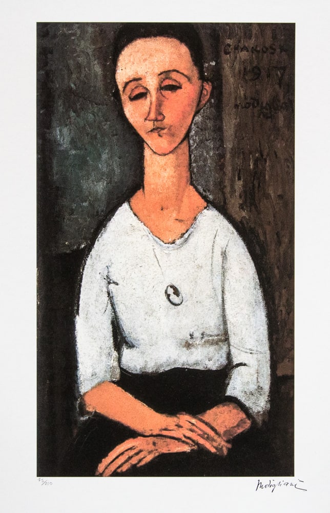 Amadeo Modigliani 'Lunia Czechowska': Amadeo Modigliani (after) 'Lunia Czechowska' lithography print, plate signed bottom right, numbered with pencil bottom left, limited edition 75/250, heavy paper, sheet size 70 x 50 cm, without