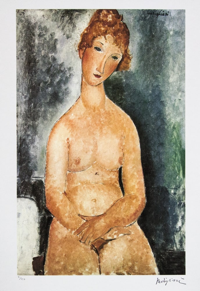 Amadeo Modigliani 'Seated Nude': Amadeo Modigliani (after) 'Seated Nude' lithography print, plate signed bottom right, numbered with pencil bottom left, limited edition 71/250, heavy paper, sheet size 70 x 50 cm, without additional