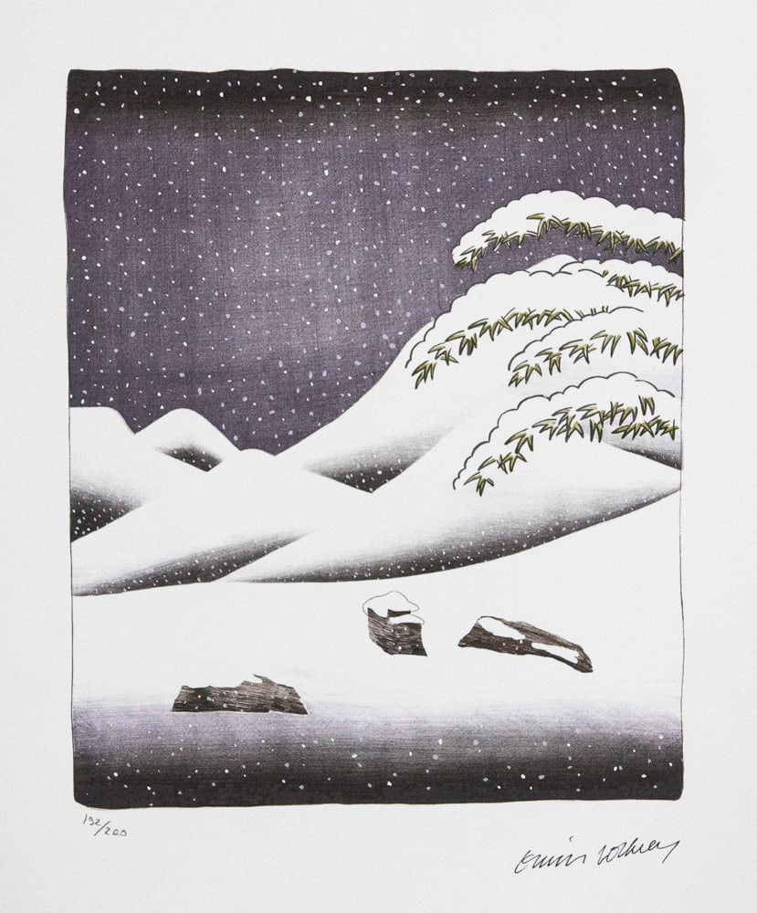 David Hockney 'Snow': David Hockney (after) 'Snow' limited edition of 200, lithography print, plate signed bottom right, numbered with pencil bottom left 192/200, heavy cotton paper, with embossing stamp 'SPADEM, Paris',