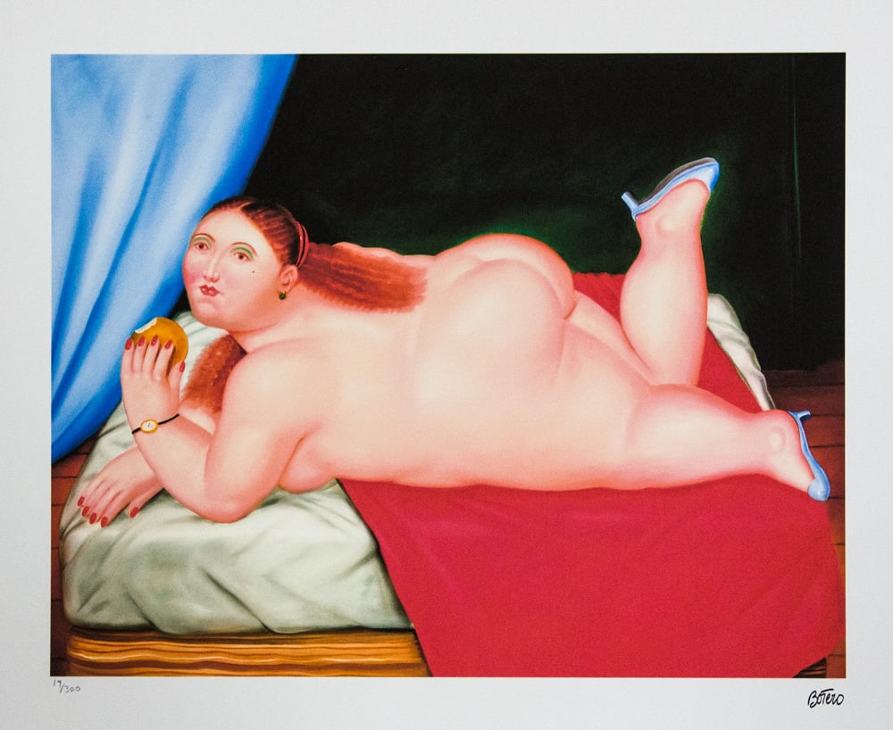 Fernando Botero 'Colombiana Comiendo Manzana': Fernando Botero (after) 'Colombiana Comiendo Manzana' offset lithography, limited edition of 300, sheet size 50 x 65 cm, plate signed bottom right, numbered with pencil bottom left 19/300, fine art