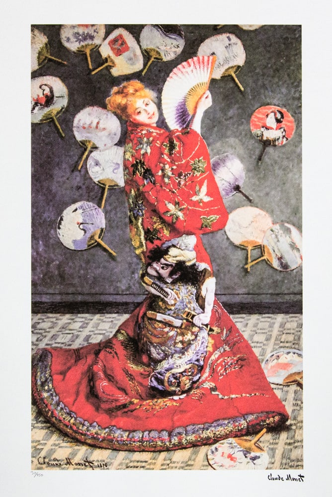 Claude Monet 'La Japonaise': Claude Monet (after) 'La Japonaise' lithography print, sheet size 50 x 70 cm, plate signed bottom right, numbered with pencil bottom left, limited edition 30/250, with embossing stamp 'SPADEM, Paris',