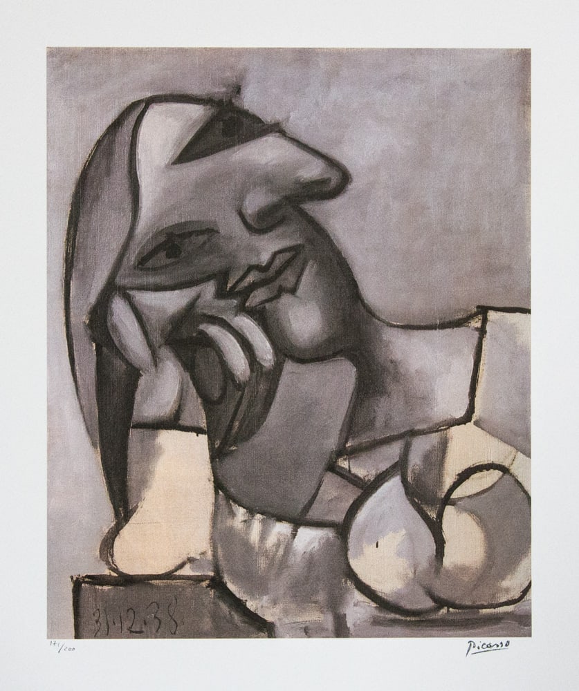 Pablo Picasso 'Seated Woman Resting on Elbows': Pablo Picasso (after) 'Seated Woman Resting on Elbows' lithograph print, limited edition of 200, sheet size 50 x 70 cm, plate signed bottom right, numbered with pencil bottom left 171/200, wove paper