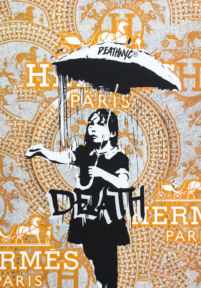 DEATH NYC SIGNED FINE ART PRINT W/COA: DEATH NYC Signed Fine Art Print with COA , DEATH NYC is a New York City-based street artist. Her pseudonym is an acronym for 'Don't Easily Abandon the Hope'. Print is blind stamped, comes with Certifi