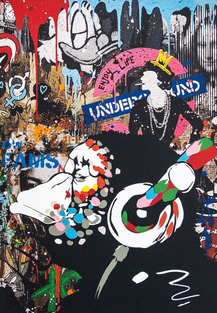 DEATH NYC SIGNED FINE ART PRINT W/COA: DEATH NYC Signed Fine Art Print with COA , DEATH NYC is a New York City-based street artist. Her pseudonym is an acronym for 'Don't Easily Abandon the Hope'. Print is blind stamped, comes with Certifi